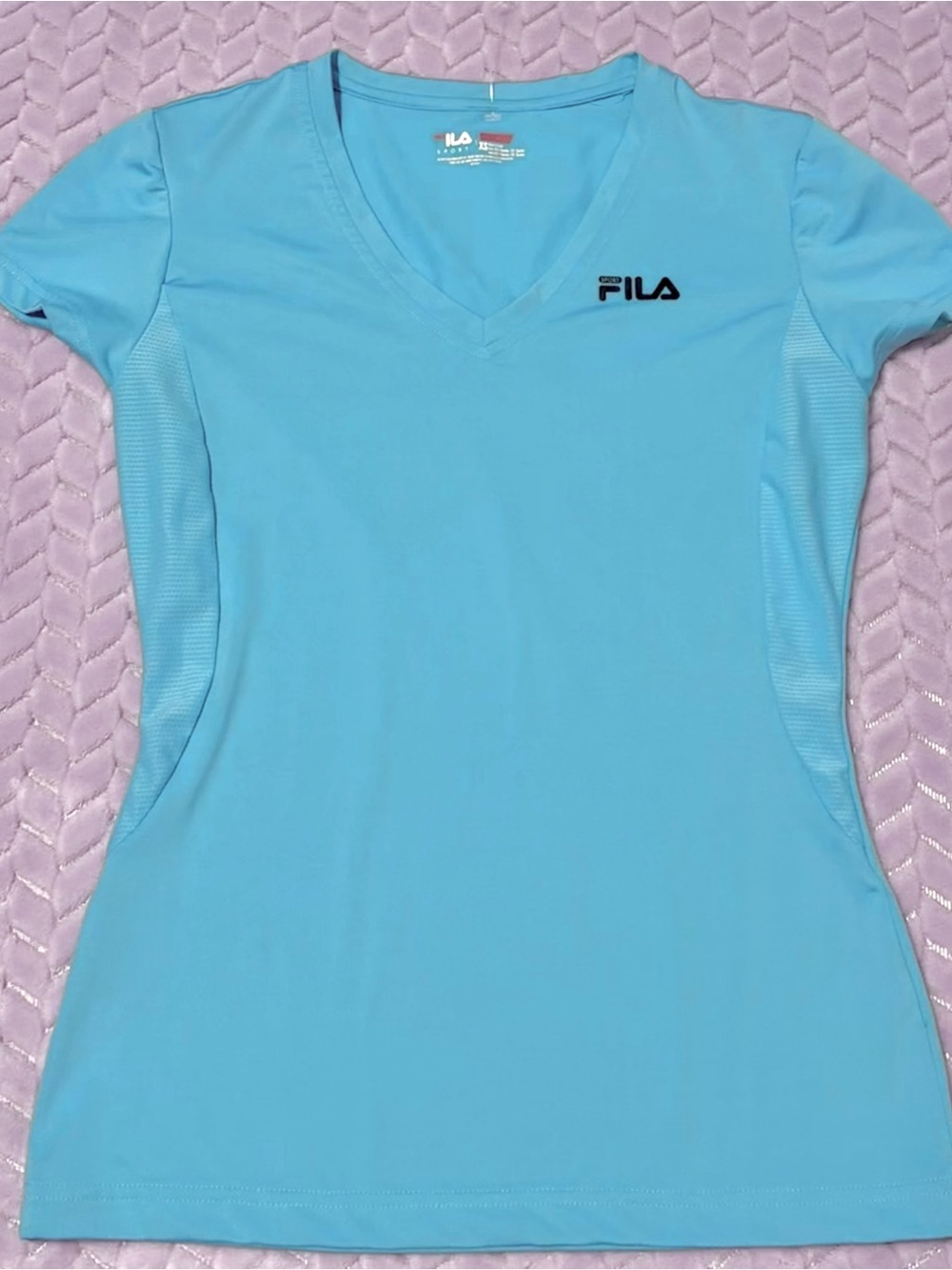 Fila Women's Light Blue V-Neck Short Sleeve Athletic Tee